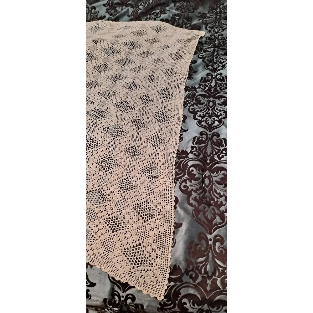 Antique Hand Crocheted Cotton Square Tablecloth 48